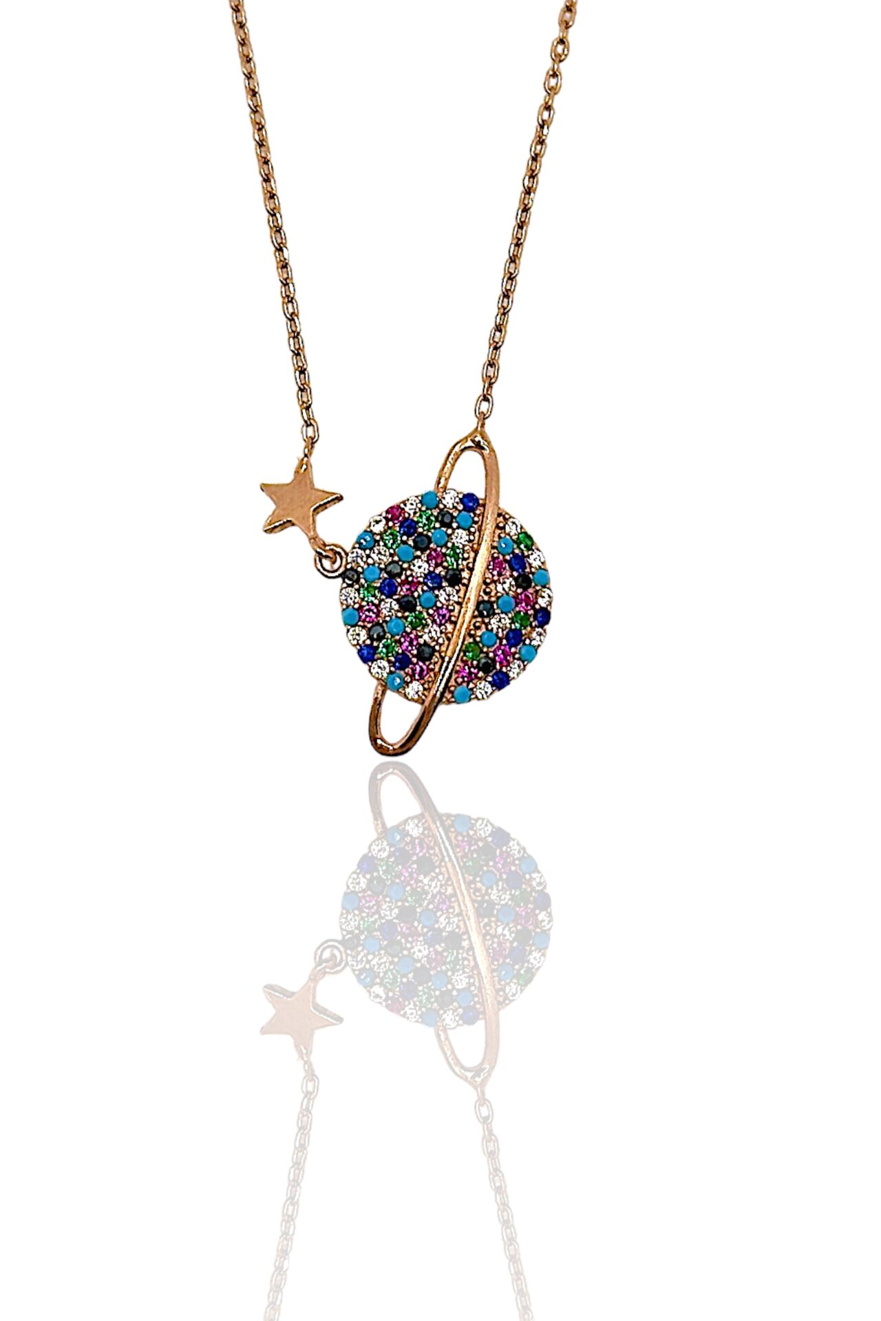 925 Ayar Gümüş Gezegen Model Gümüş Kadın Kolye