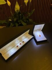 (PREMİUM IŞIKLI KUTU)925 Ayar Gümüş 18ayar Gold Kaplama BORDO Taşlı 2 Li Yonca Set 3 sıra Bil-Kol