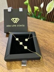 (ÇANTALI KUTU)925 Ayar Gümüş 18ayar Gold Kaplama Beyaz Taşlı 2 Li Yonca Set 3 sıra Bil-Kol