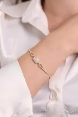 925 Ayar Gümüş Tek Taş Gold Baget Taşlı Gümüş Bileklik(ÖZEL KUTULU)