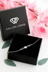 925 Ayar Gümüş Tek Taş Gold Baget Taşlı Gümüş Bileklik(ÖZEL KUTULU)