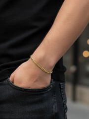 925 Ayar Gümüş 22 Ayar Gold Kaplama 4 mm Gurmet Erkek Bileklik (ÖZEL KUTULU)