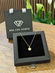 (ÇANTALI KUTU) 925 Ayar Gümüş Yuvarlak Zirkon Taşlı Kadın Kolye