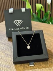 (ÇANTALI KUTU) 925 Ayar Gümüş Yuvarlak Zirkon Taşlı Kadın Kolye