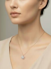 (ÇANTALI KUTU) 925 Ayar Gümüş Yuvarlak Zirkon Taşlı Kadın Kolye