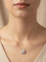 (ÇANTALI KUTU) 925 Ayar Gümüş Yuvarlak Zirkon Taşlı Kadın Kolye