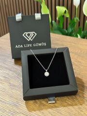 (ÇANTALI KUTU) 925 Ayar Gümüş Yuvarlak Zirkon Taşlı Kadın Kolye