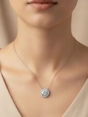 (ÇANTALI KUTU) 925 Ayar Gümüş Yuvarlak Zirkon Taşlı Kadın Kolye