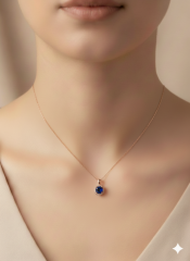 (PREMIUM IŞIKLI KUTULU) 925 Ayar Gümüş Yuvarlak Lacivert Taşlı Kolye