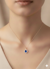 (PREMİUM IŞIKLI KUTULU)925 Ayar Gümüş 2li Sıra Yuvarlak Lacivert Model Kolye