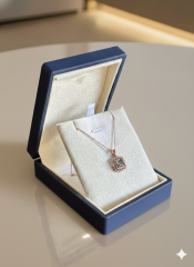 (PREMİUM IŞIKLI KUTULU)925 Ayar Gümüş 2li Sıra Kare Gri Model Kolye