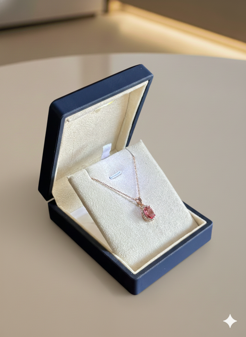 (PREMİUM IŞIKLI KUTULU)925 Ayar Gümüş elips Model Kolye