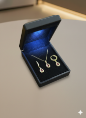 (IŞIKLI KUTULU) 925 Ayar Gümüş Kırmızı Damla Taşlı Model Zirkon Taşlı Kadın 2 Li Set Kolye Küpe