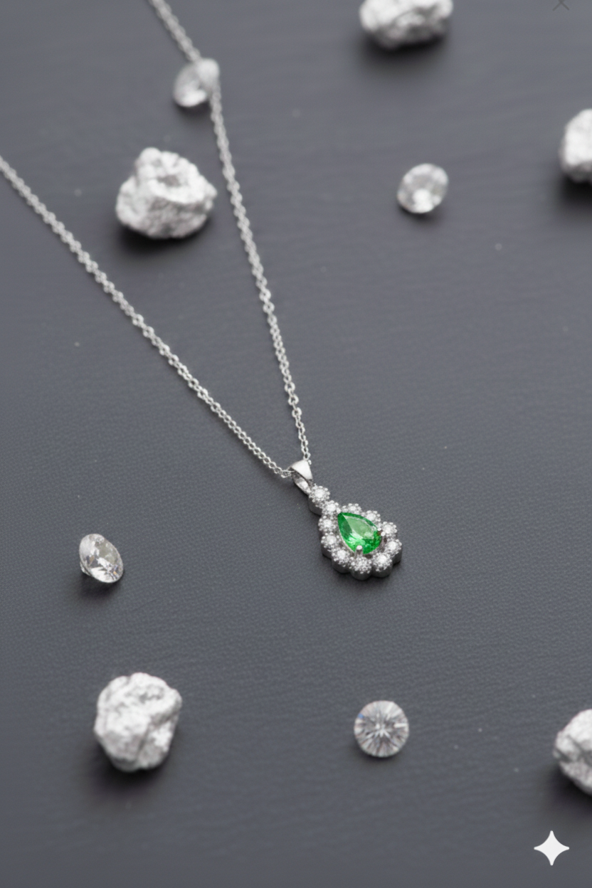 (IŞIKLI KUTULU) 925 Ayar Gümüş Damla Taşlı Model Zirkon Taşlı Kadın Kolye