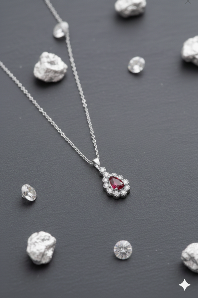 (IŞIKLI KUTULU) 925 Ayar Gümüş Damla Taşlı Model Zirkon Taşlı Kadın Kolye