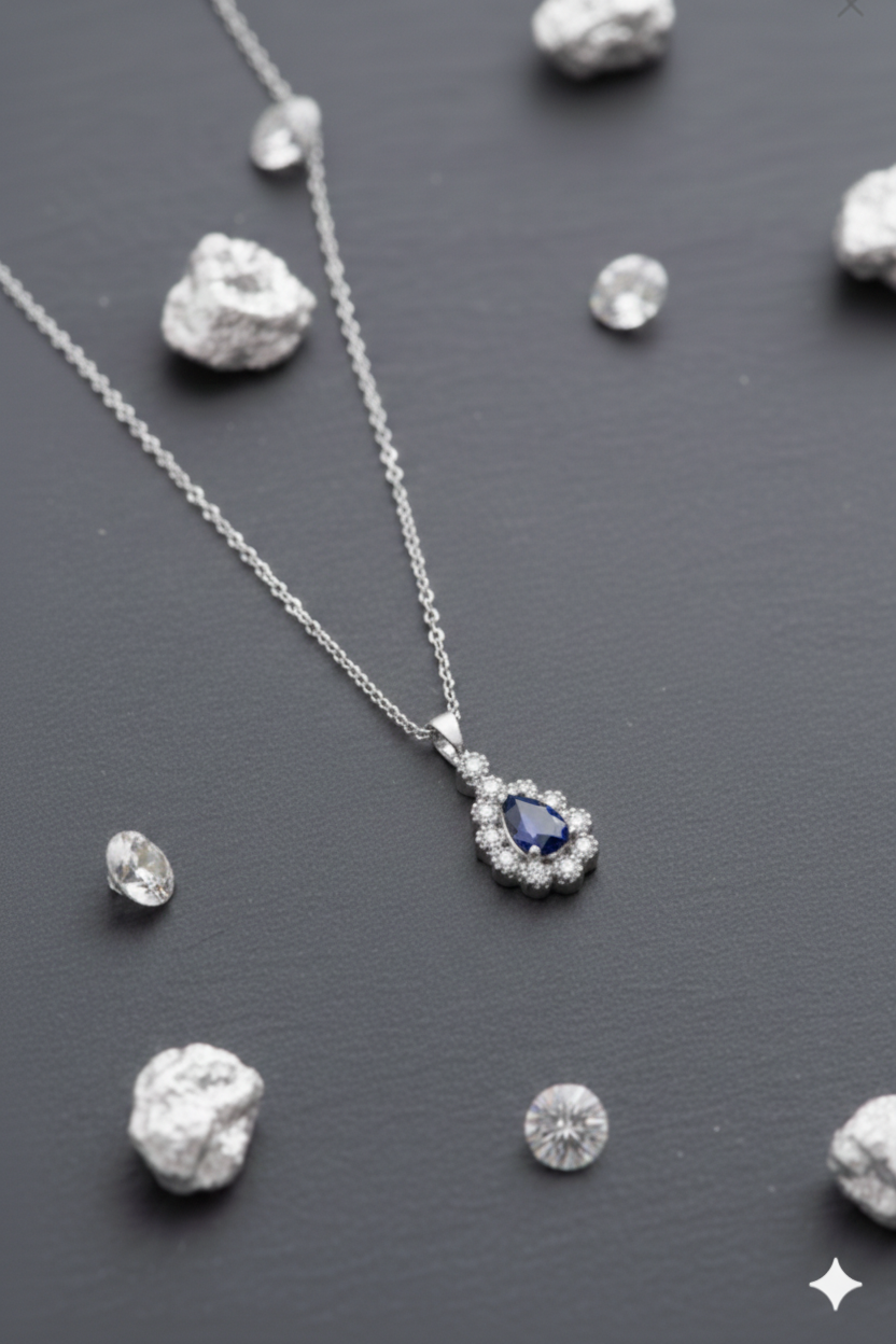 (IŞIKLI KUTULU) 925 Ayar Gümüş Damla Taşlı Model Zirkon Taşlı Kadın Kolye