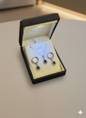 (PREMIUM IŞIKLI KUTULU) 925 Ayar Gümüş Damla Model Zirkon Taşlı Kadın 2 Li Set Kolye Küpe