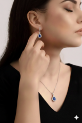 (PREMIUM IŞIKLI KUTULU) 925 Ayar Gümüş Damla Model Zirkon Taşlı Kadın 2 Li Set Kolye Küpe