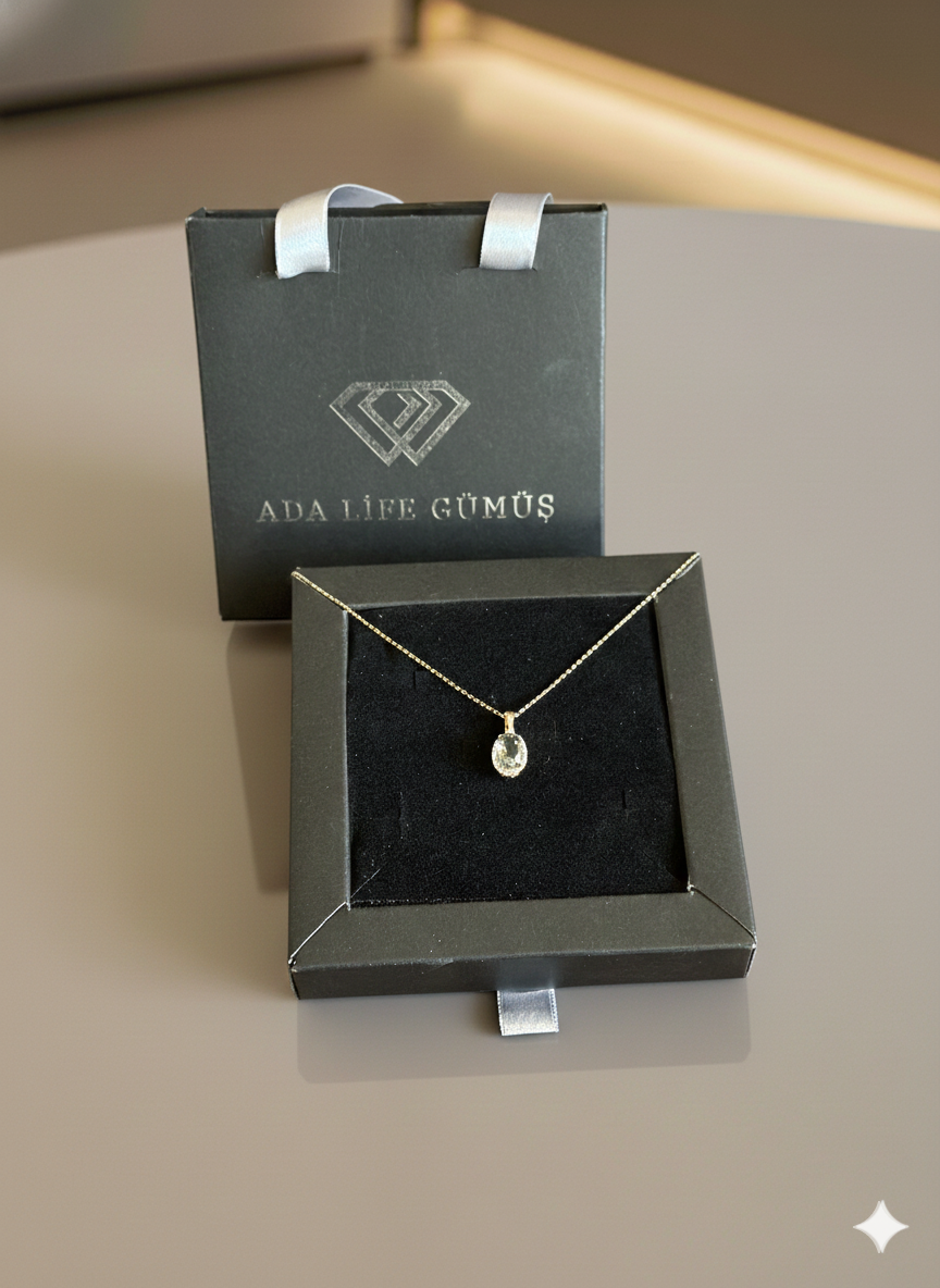 (ÇANTALI KUTULU)925 Ayar Gümüş elips Model Kolye