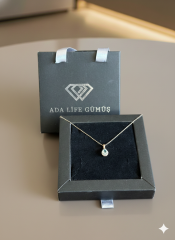 ( ÇANTALI KUTULU)925 Ayar Gümüş Mavi Damla Model Kolye