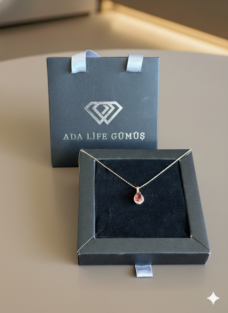 ( ÇANTALI KUTULU)925 Ayar Gümüş Damla Model Kolye