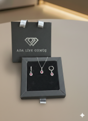 (ÇANTALI KUTULU) 925 Ayar Gümüş Damla Model Zirkon Taşlı Kadın 2 Li Set Kolye Küpe