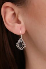 925 Ayar Gümüş Oniks Taşlı Damla Model Oksitli Telkari Kadın Küpe(ÖZEL KUTULU)