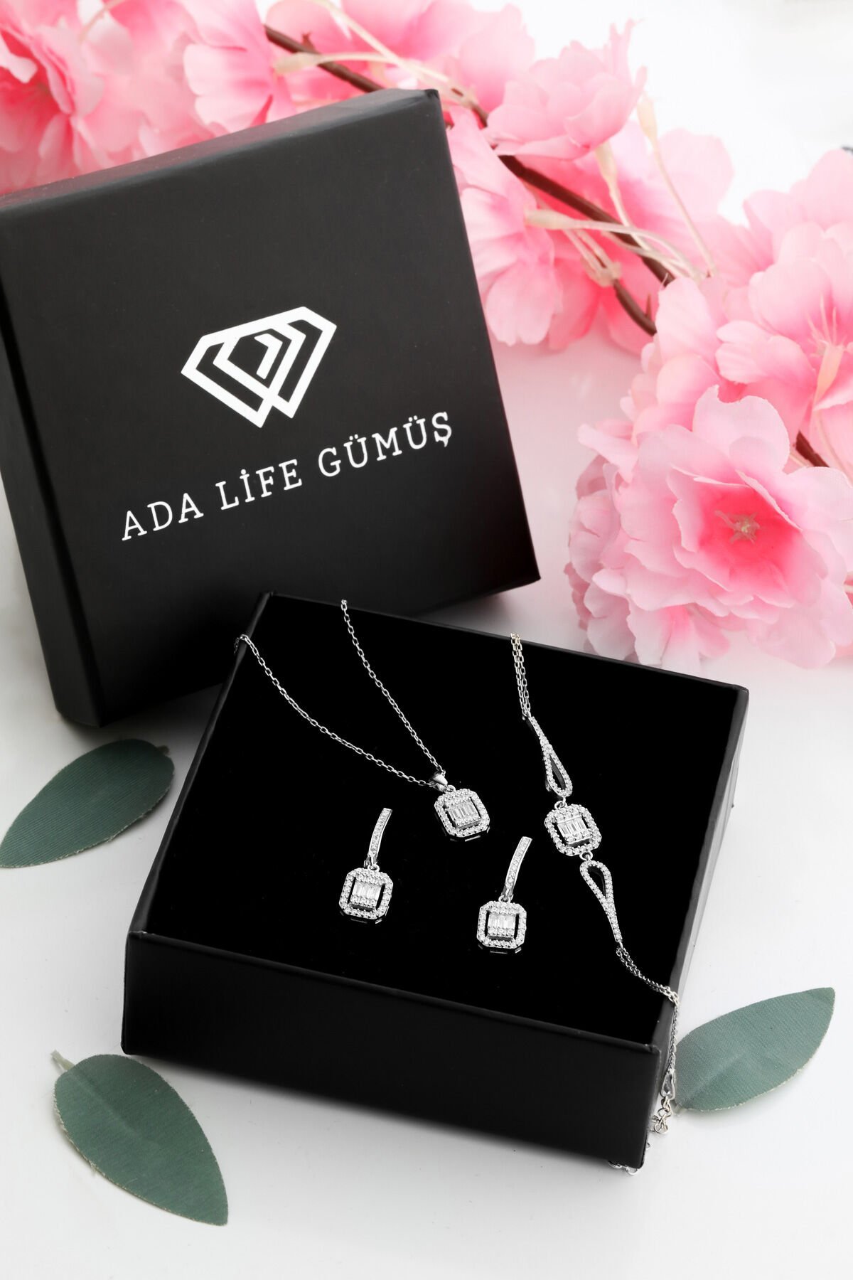 925 Ayar Gümüş 3 Lü Baget Set Bileklik Kolye Küpe (özel Kutulu)