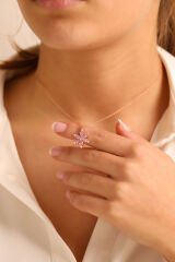 925 Ayar Gümüş Lotus Çiçeği Kadın Kolye (ÖZEL KUTULU)