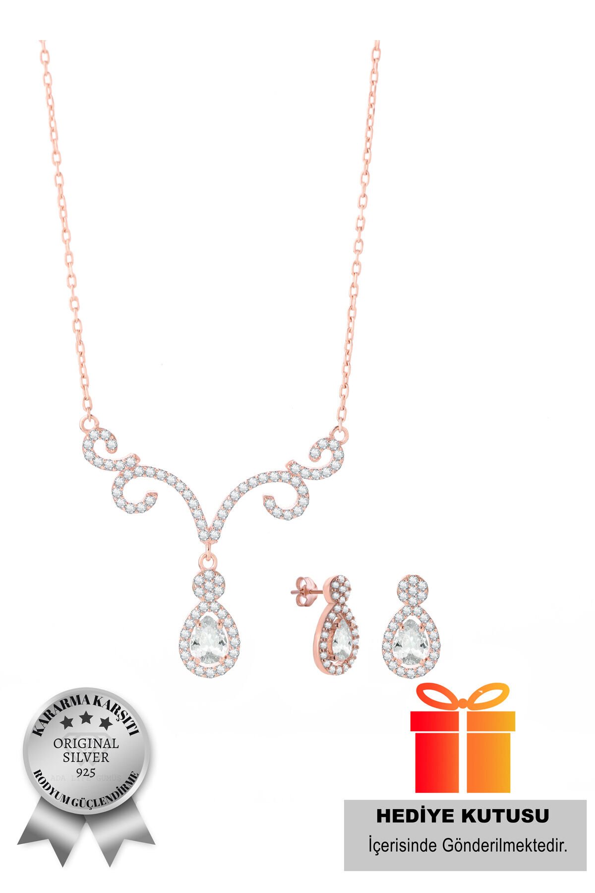 925 Ayar Gümüş Pırlanta Model Asalet Mührü Kadın Set (Özel Kutulu)