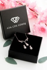 925 Ayar Gümüş Pırlanta Model Asalet Mührü Kadın Set (Özel Kutulu)