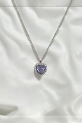 925 Ayar Gümüş Rodyumlu Pırlanta Model Kalp Kolye (ÇANTALI KUTULU)