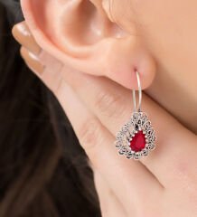 925 Ayar Damla Model Oksitli Telkari Kadın Gümüş Küpe(ÖZEL KUTULU)