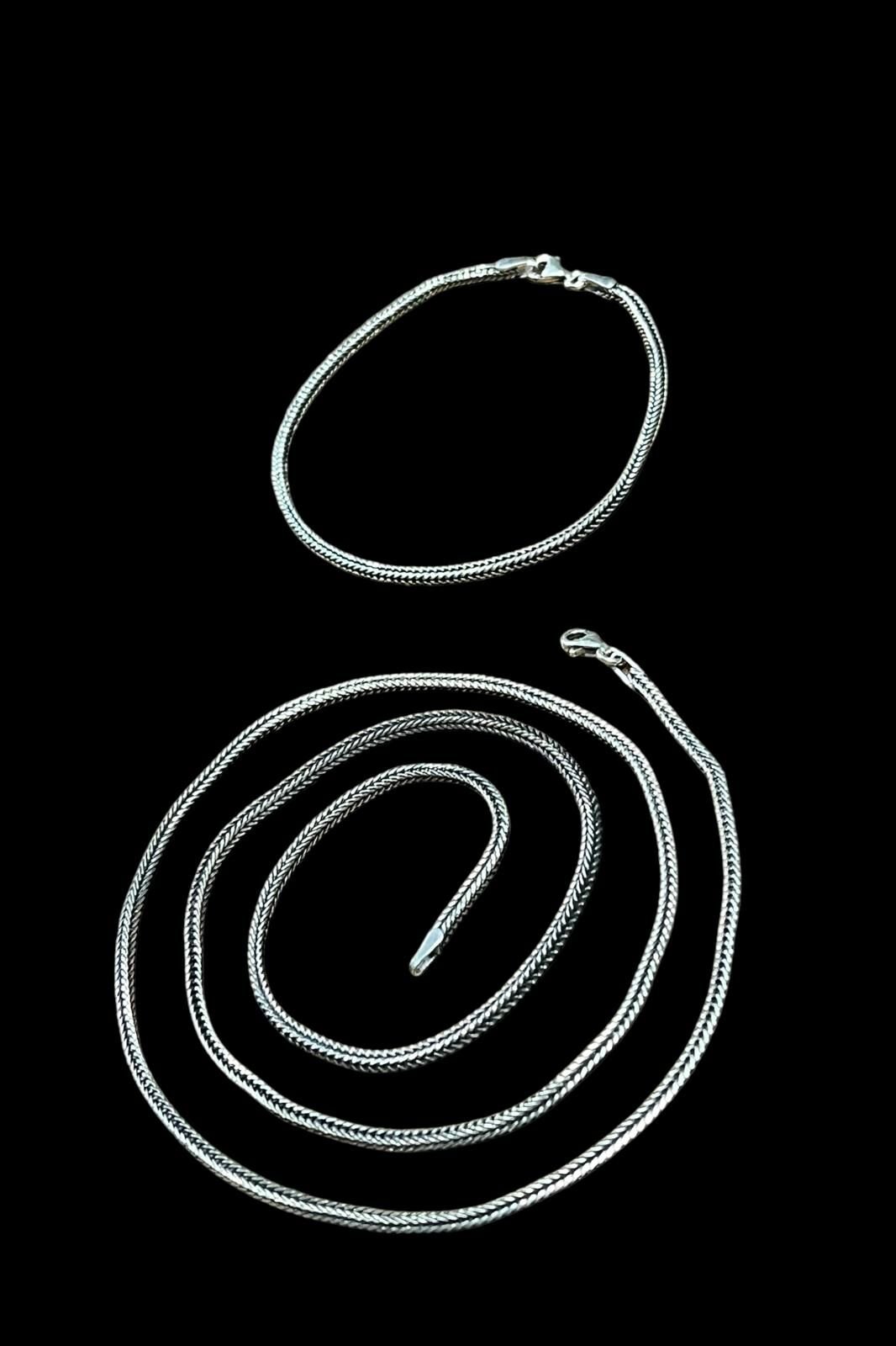 925 Ayar Gümüş 2 Li Set 2,5-3 Mm Tilki Kuyruğu Erkek Kolye Bileklik (ÇANTALI KUTU)