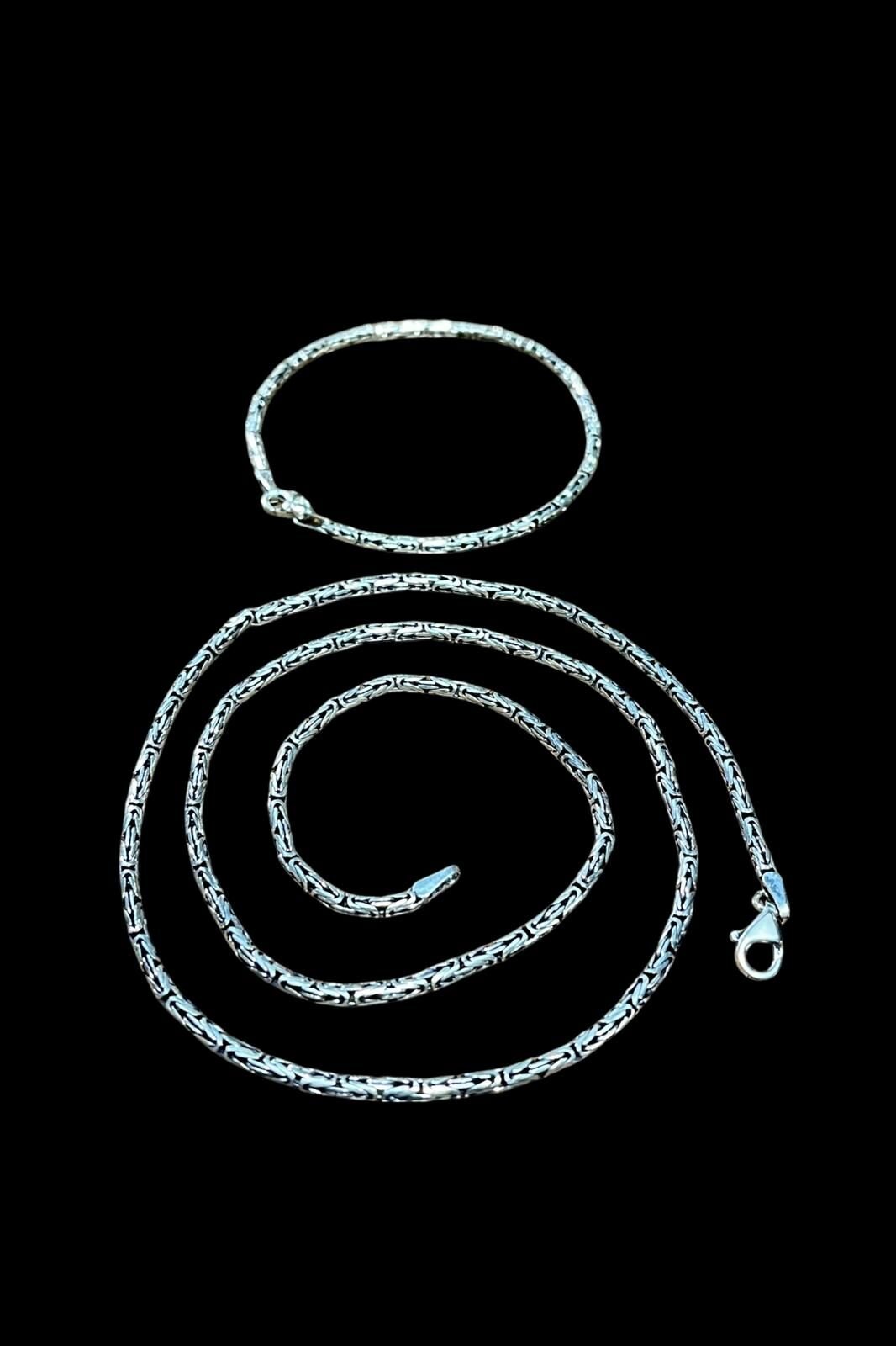 925 Ayar Gümüş 2 Li Set 3 Mm Kral Zincir Erkek Kolye Bileklik (ÇANTALI KUTU)