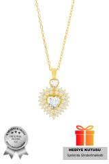 925 Ayar Gümüş Zirkon Taşlı Kalp Kadın Kolye(ÖZEL KUTULU)