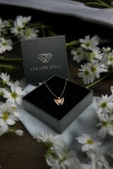 925 Ayar Gümüş Kelebek Model Rose Kadın Kolye (ÖZEL KUTULU)