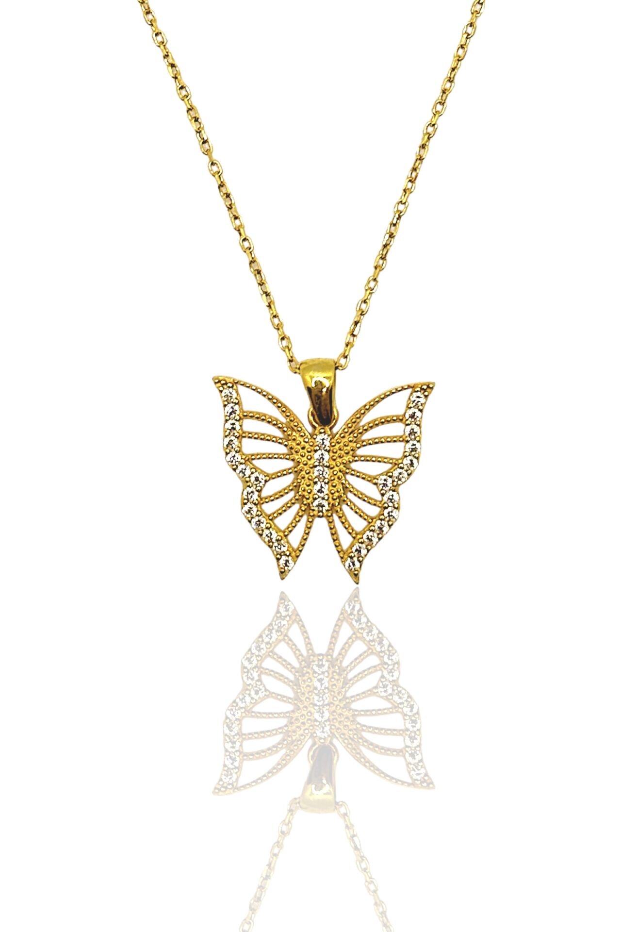 925 Ayar Gümüş Kelebek Model Gold Kadın Kolye (ÖZEL KUTULU)