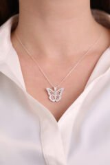 925 Ayar Gümüş Zirkon Taşlı Kelebek Model Kolye(ÖZEL KUTULU)