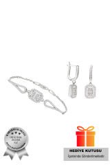 925 Ayar Gümüş 2 Li Baget Set (ÖZEL KUTULU) BİLEKLİK KÜPE