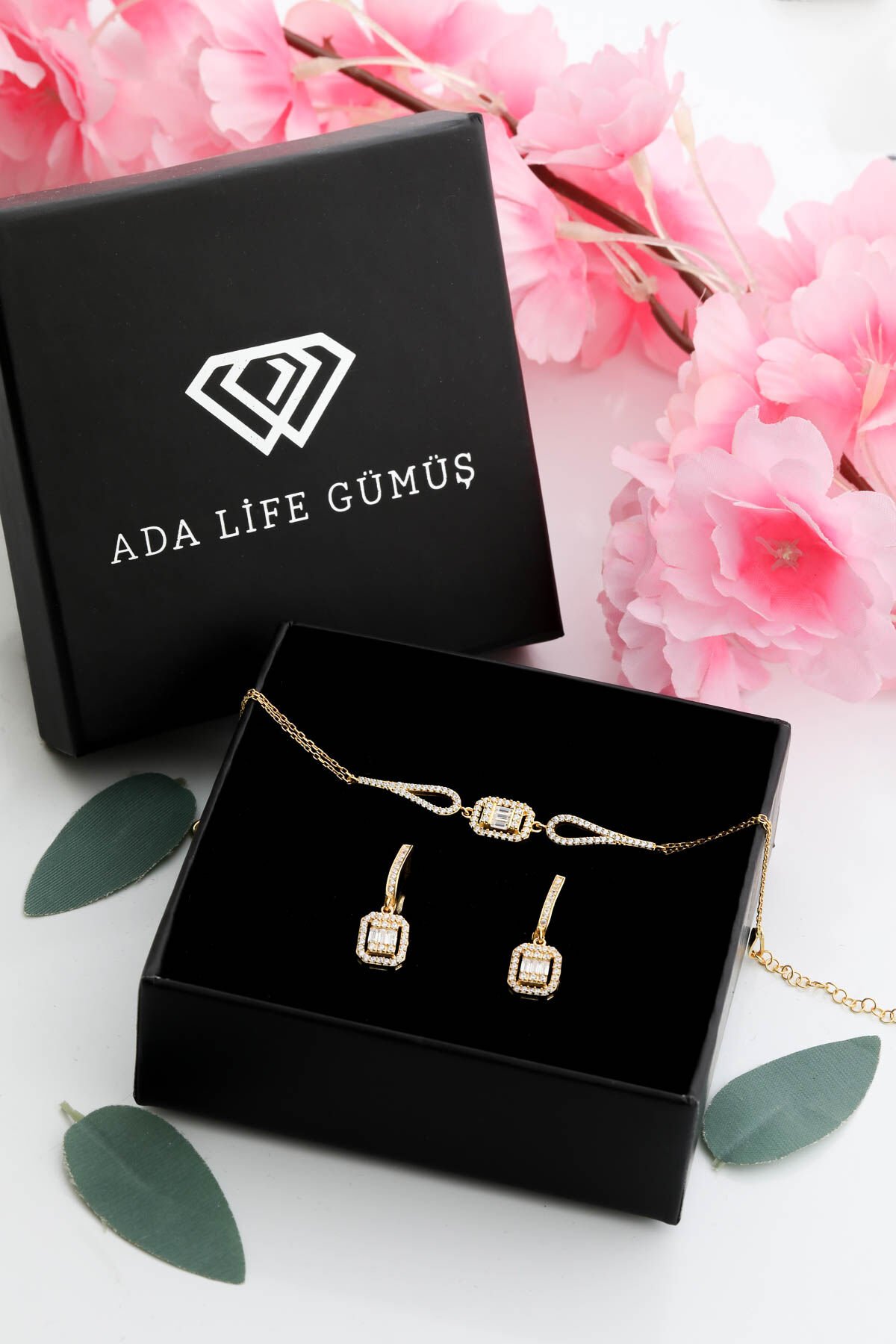 925 Ayar Gümüş 2 Li Baget Set (ÖZEL KUTULU) BİLEKLİK KÜPE