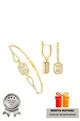 925 Ayar Gümüş 2 Li Baget Set (ÖZEL KUTULU) BİLEKLİK KÜPE