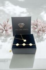 925 Ayar Gümüş BEYAZ TAŞLI YONCA 2li Set Kolye 3sıra Bileklik (ÖZEL KUTULU)